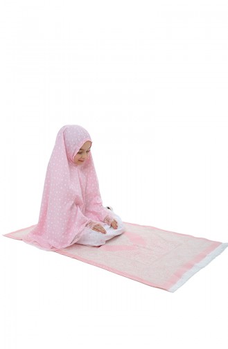 Seccadeli Çocuk Namaz Elbisesi 0988-01 Pembe Beyaz