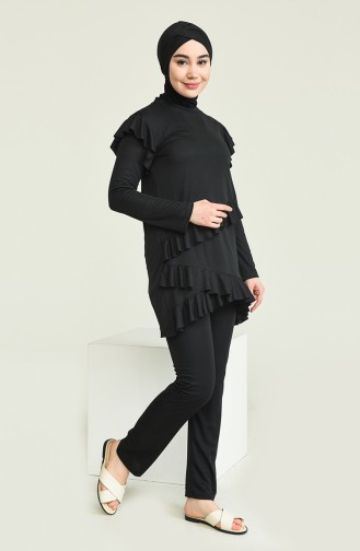 Schwarz Hijab Badeanzug 2208-01