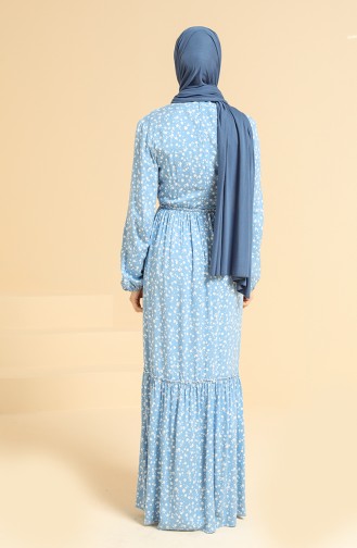 Kravat Yaka Viskon Elbise 60236-01 Mavi