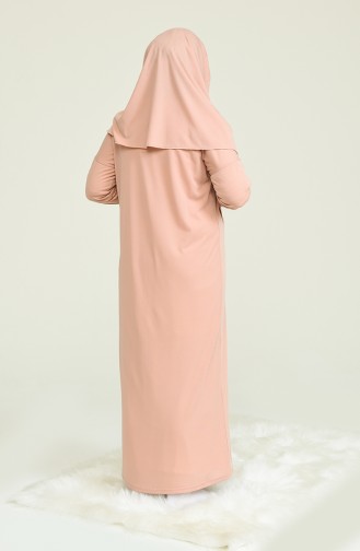 Çantalı Namaz Elbisesi 4486A-15 Koyu Pudra