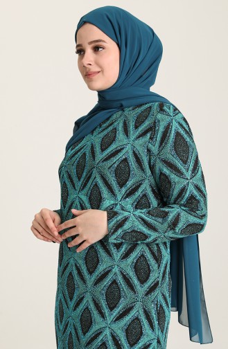 Petrol Hijab Evening Dress 2023-02