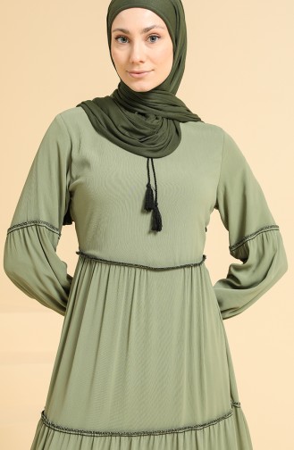 Büzgülü Şifon Elbise 0805-06 Haki