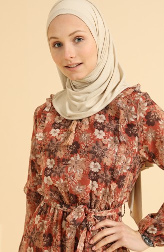 Ziegelrot Hijab Kleider 0844-03