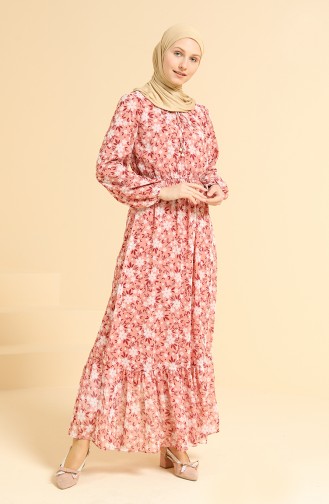 Lachsrosa Hijab Kleider 0868-03
