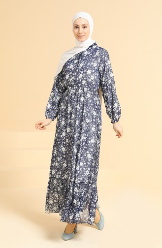Navy Blue Hijab Dress 0868-06