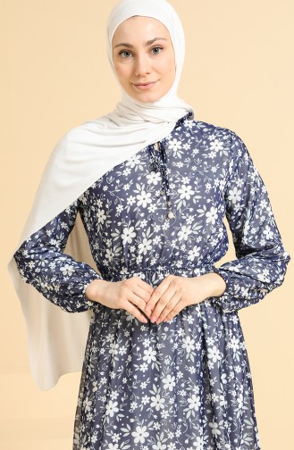 Navy Blue Hijab Dress 0868-06