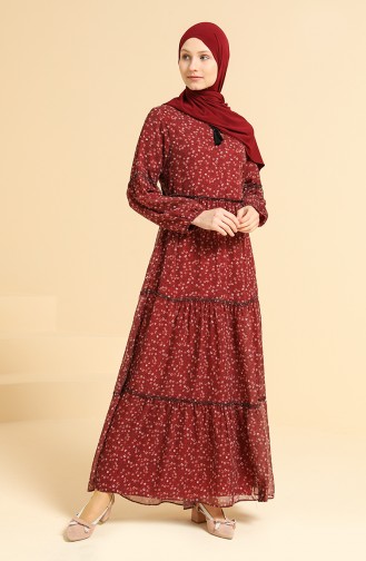 Claret Red Hijab Dress 22100-04