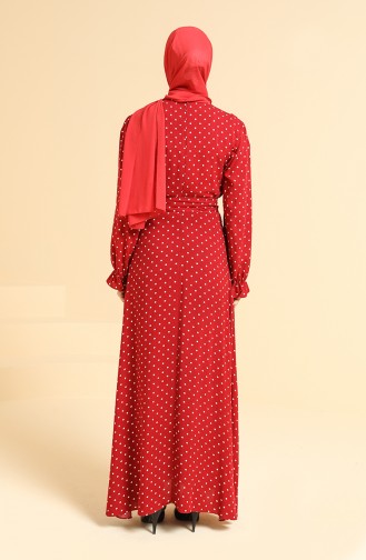 Puantiyeli Elbise 60234-01 Bordo