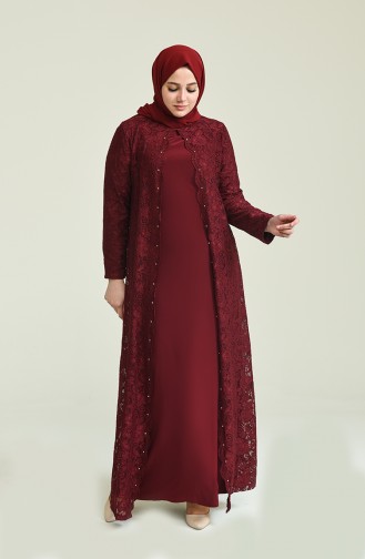 Robe de Soirée à Paillettes Grande Taille 6004A-04 Bordeaux 6004A-04