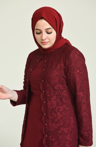 Robe de Soirée à Paillettes Grande Taille 6004A-04 Bordeaux 6004A-04