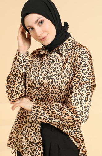 Desenli Saten Gömlek 0673A-04 Hardal