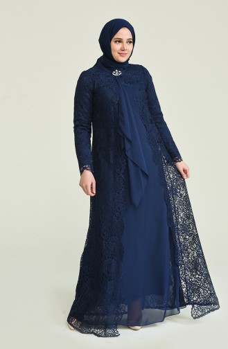 Übergröße Set Aussehendes Abendkleid 4001-01 Dunkelblau 4001-01