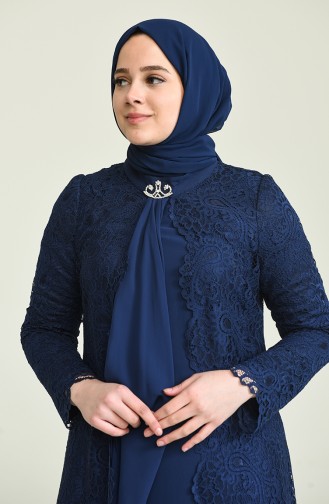 Navy Blue İslamitische Avondjurk 4001-01