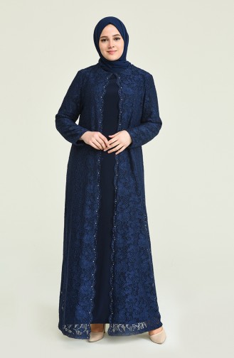 Übergröße Abendkleid mit Pailetten 6004-03 Dunkelblau 6004-03