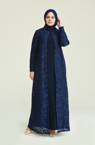 Plus Size Sequin Evening Dress 6004-03 Navy Blue 6004-03