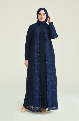 Navy Blue İslamitische Avondjurk 6004-03