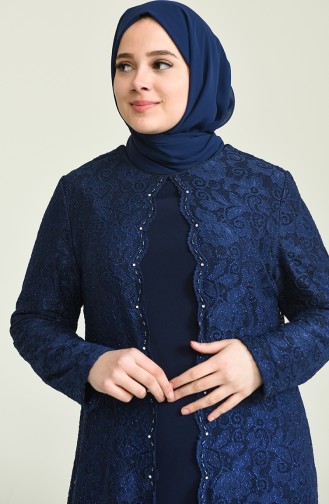 Navy Blue İslamitische Avondjurk 6004-03