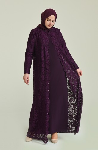 Robe de Soirée à Paillettes Grande Taille 6004A-02 Pourpre 6004A-02