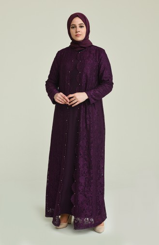 Plus Size Glittered Evening Dress 6004A-02 Purple 6004A-02