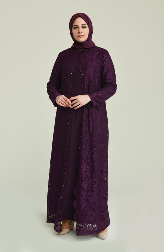 Robe de Soirée à Paillettes Grande Taille 6004A-02 Pourpre 6004A-02