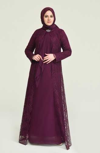 فستان سهرة من قطعتين وقياسات كبيرة 4001-02 لون ارجواني 4001-02