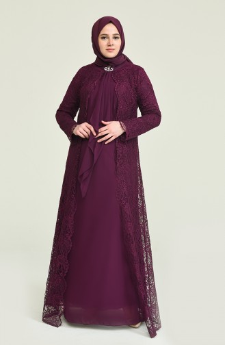 Übergröße Set Aussehendes Abendkleid 4001-02 Zwetschge 4001-02