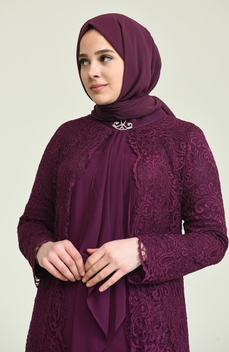 Übergröße Set Aussehendes Abendkleid 4001-02 Zwetschge 4001-02