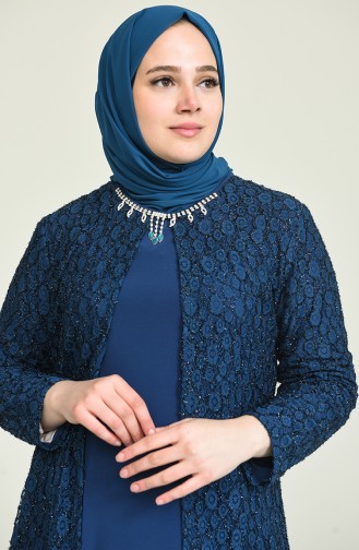 Petrol Hijab Evening Dress 2228-01