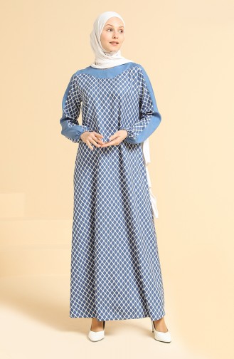 ميناهيل فستان بتصميم مطبع 10134-02 لون ازرق 10134-02
