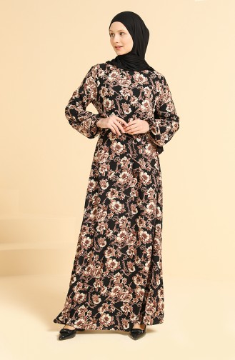 Patterned Viscose Dress 4533-04 Black Brown 4533-04