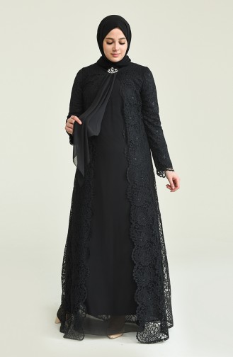 Grosse Grösse Set Aussehendes Abendkleid 4001-06 Schwarz 4001-06