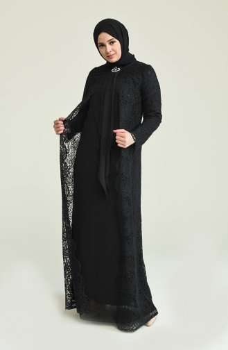 Black Hijab Evening Dress 4001-06
