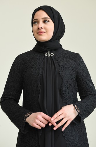 Grosse Grösse Set Aussehendes Abendkleid 4001-06 Schwarz 4001-06