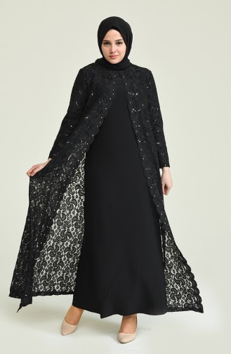 Black Hijab Evening Dress 6004-01