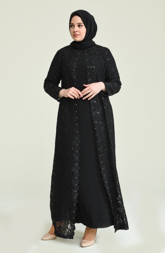 Black Hijab Evening Dress 6004-01