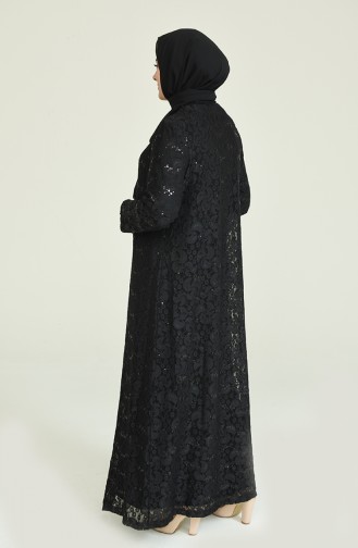 Büyük Beden Pullu Abiye Elbise 6004-01 Siyah