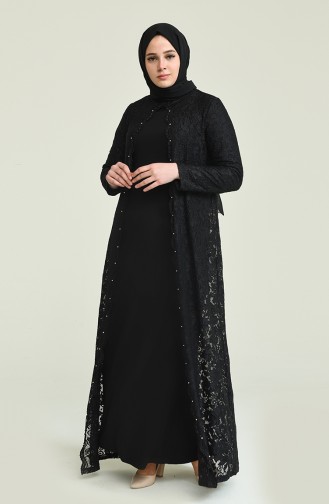 فستان سهرة بلمعة فضية مقاس كبير أسود 6004A-03