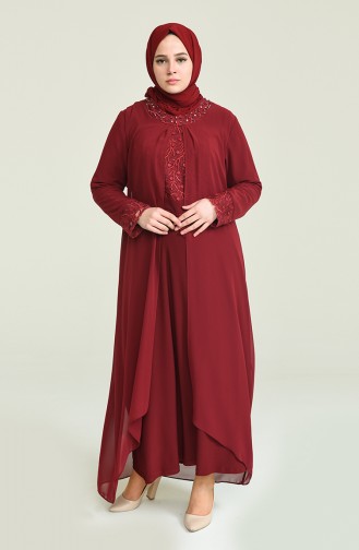 Weinrot Hijab-Abendkleider 2202-03