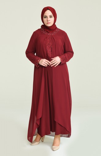 Claret Red Hijab Evening Dress 2202-03