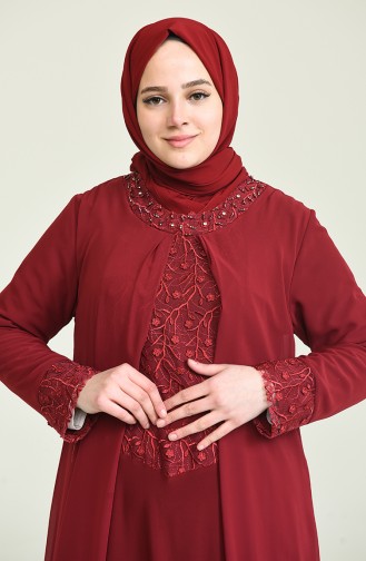 Claret Red Hijab Evening Dress 2202-03