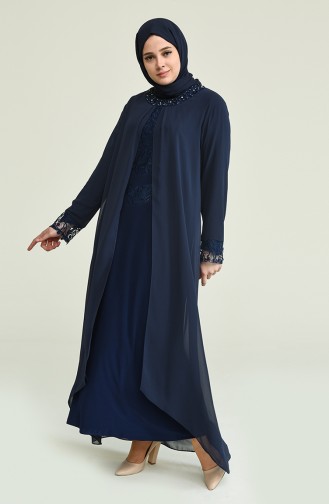 Navy Blue Hijab Evening Dress 2202-04