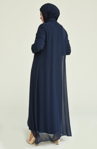 Navy Blue Hijab Evening Dress 2202-04