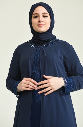 Navy Blue Hijab Evening Dress 2202-04
