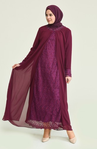 Plum Hijab Evening Dress 2204-01