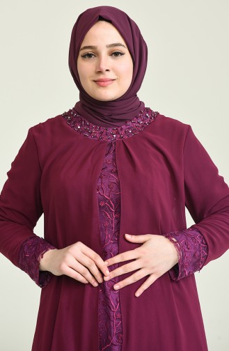 Plum Hijab Evening Dress 2204-01
