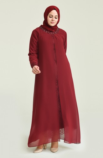 Claret Red Hijab Evening Dress 2204-03