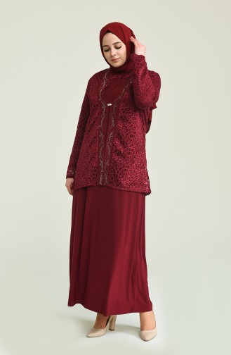 Weinrot Hijab-Abendkleider 2208-01