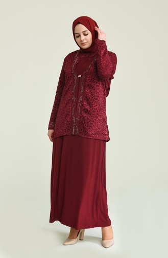 Claret Red Hijab Evening Dress 2208-01