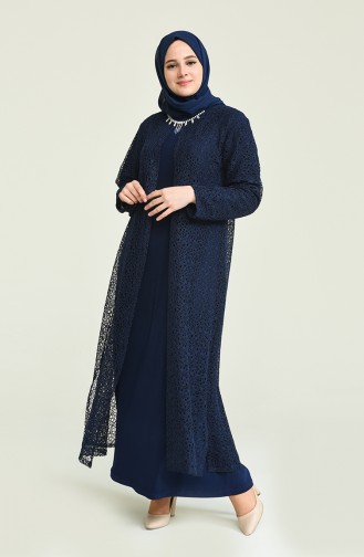 Navy Blue Hijab Evening Dress 2220-01