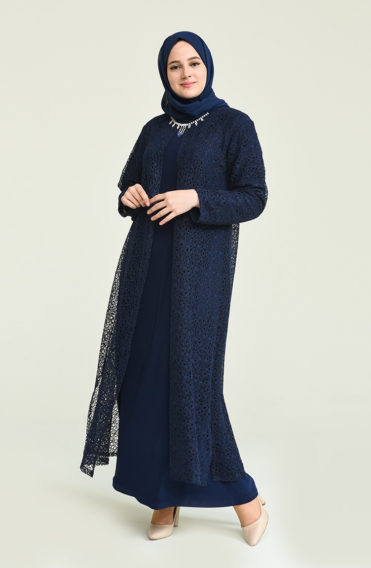 Navy Blue Hijab Evening Dress 2220-01